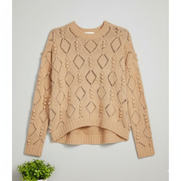 Loft Plus Bobble Drop Shoulder Sweater Pointelle Knit Camel Size 16/18 - Picture 1 of 10